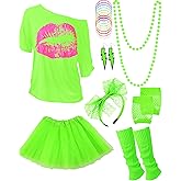 80s Outfit Costume Accessories for Women Neon T Shirt Tutu Skirt for Mardi Gras