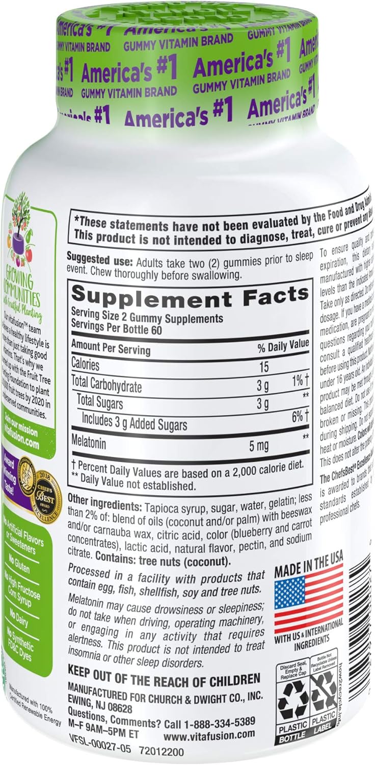 Vitafusion Extra Strength Melatonin Gummy Vitamins, 5mg, 120 ct Gummies: Health & Personal Care