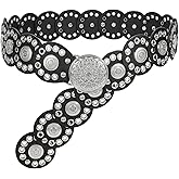 WHIPPY Western Belts for Women Vintage Disc Waist Belts Concho Leather Belts Boho Waist Belt for Dress Jeans