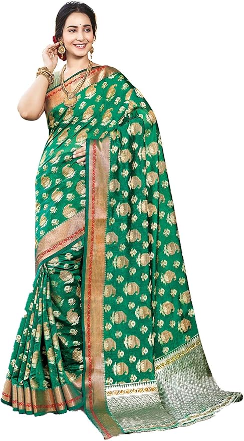 Yashika Damen Banarasi Sari Baumwoll-Seide - Mit Blusenmaterial Für Feste & Anlässe