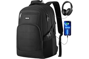 YAMTION Black Backpack for Men and Women, Laptop Backpack with USB Charging Port, School Backpack for Boys and Girls, Lightwe