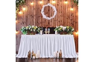 Partisky White Polyester Table Skirt for Rectangle Tables 6f, Wrinkle Resistant Pleated Ruffle Table Cloth for Birthday Party Banquet Wedding Baby Shower