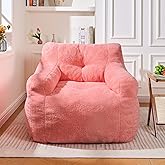Cvortll 37" Bean Bag Chairs Large Bean Bag Couch for Adults Stuffed Sofa Chair Comfy Giant Bean Bag Chair - Plush Faux Fur Cover, for Reading, Playing or Relaxing (Pink)