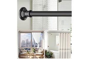 WIDYANA Tension Curtain Rod, Extra Long Outdoor Curtain Rod 43-100 Inch Adjustable, 1.1 Inch Diameter Thick Heavy Duty Black Shower Curtain Rod, Stainless Steel Shower Rod for Bathroom No Drilling, No Rust