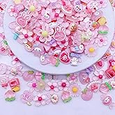 JINDUODUO 100 Pcs Flat Back Resin Slime Charms Bulk for Crafts, 3D Flatback Cute Charms Making Supplies for DIY Scrapbooking Crafting (Pink)