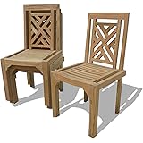 Windsor's Premium Grade A Teak Chippendale Armless Stacking Chair, Classic British Design. Assembled. Packed and Priced 4 per box, World's Best Outdoor Furniture,Teak Lasts A Lifetime.