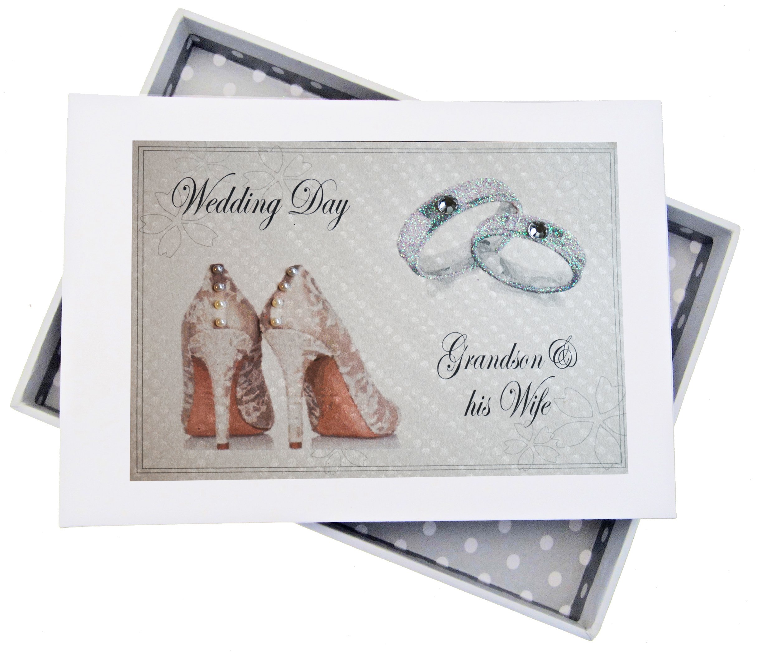 White Cotton Cards Day, Grandson & his Wife Mini Photo Album, Shoes and Wedding Rings design, Board, 12.5 x 17.5 x 2.5 cm