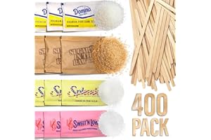 SHOP SQUARE Sugar and Sweetener Assortment Packets, Sugar Packets, Sweet 'N Low, Brown Sugar (400 Pack) with Coffee Stirrers for Home, Office, Coffee Station, Individual Sugar Packets for Coffee