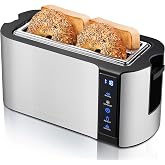Elite Gourmet 4-Slice Long Slot Toaster, Extra-Wide Slots, Countdown Timer | 6 Settings, Bagel, Stainless Steel, ECT5322