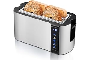Elite Gourmet ECT5322 Long Slot 4 Slice Toaster, Countdown Timer, Bagel Function, 6 Toast Setting, Defrost, Cancel Function, 