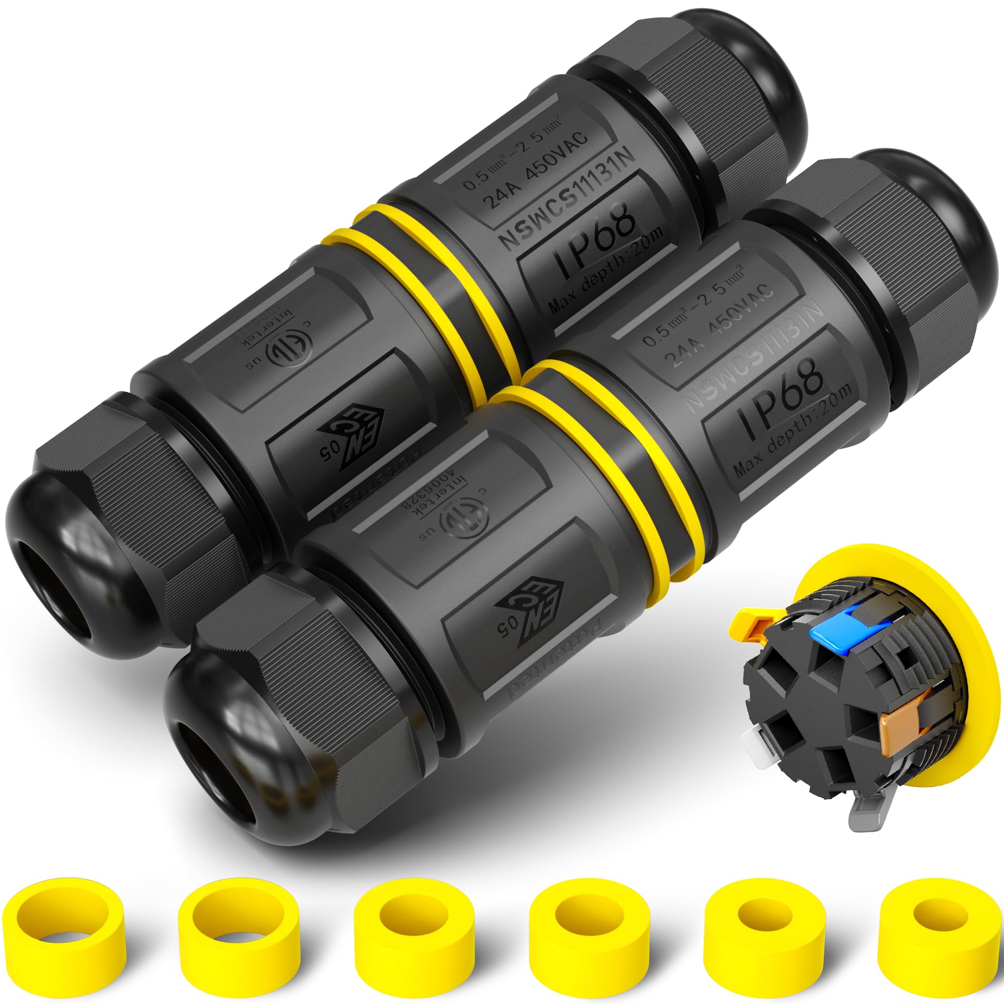 PEBA IP68 Waterproof Cable Connector Outdoor, 2 Way Waterproof Junction Box Outdoor Cable Connector, 5 Pins Wire Connector, Extension Electrical Cable Protector for Cable Diameter Ø4mm-14mm (2 Pack)