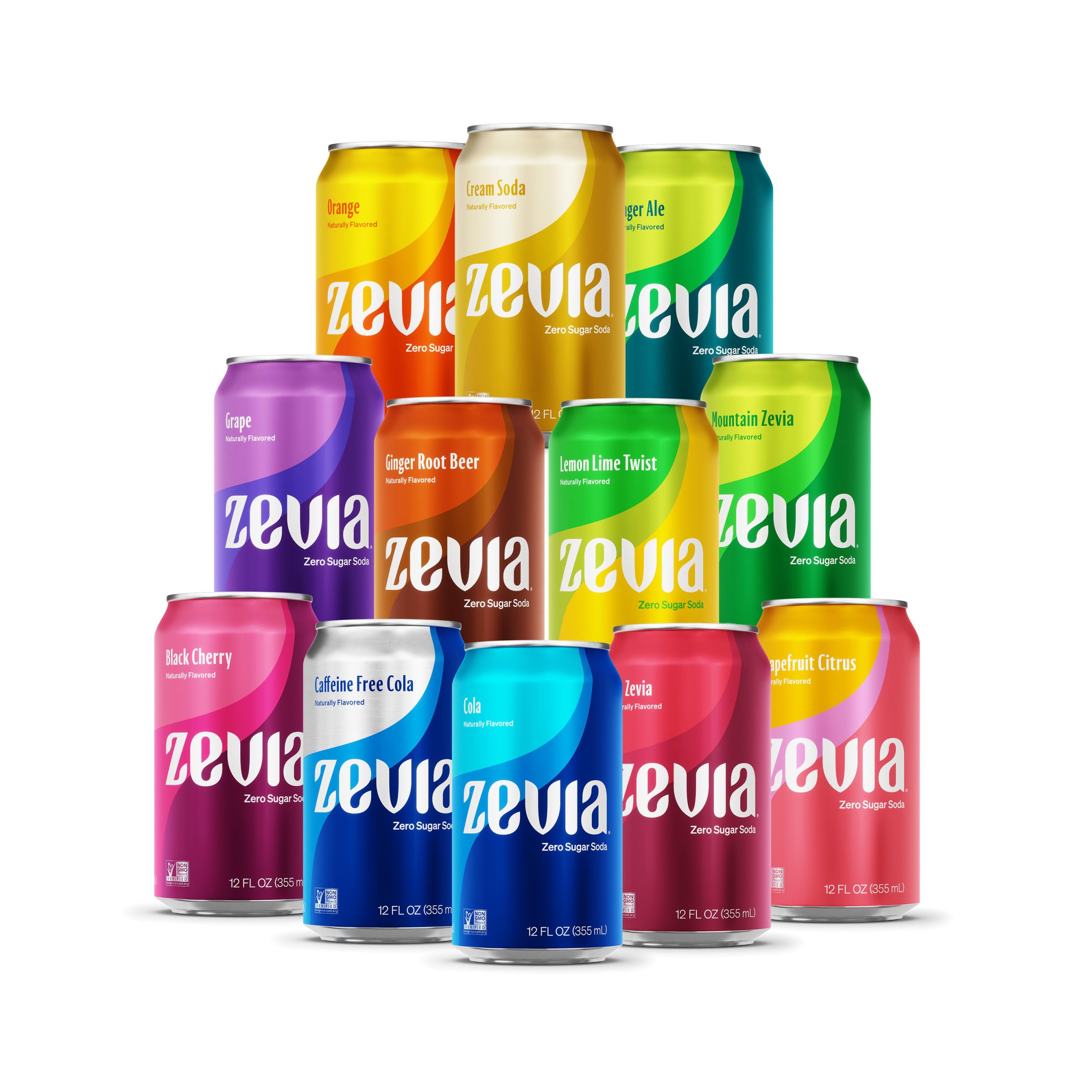Zevia Zero Calorie Soda, Rainbow Variety Pack, 12 Ounce Cans (Pack