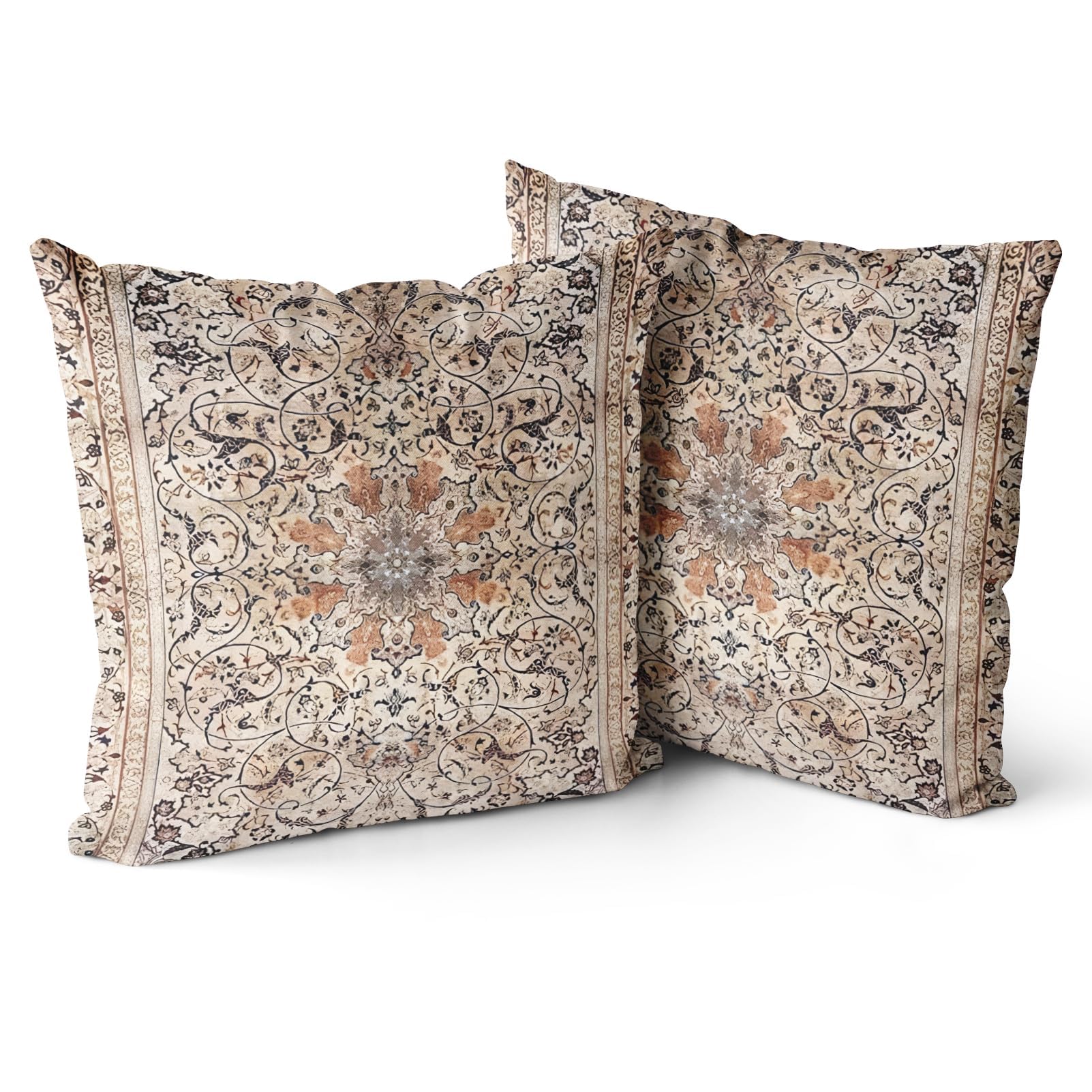 Snycler Boho Floral Throw Pillow Cover 55x55 CM Set of 2 Bohemian Vintage Flowers Cushion Covers Velvet Double Sided Printing Decorative Pillowcases for Living Room Bedroom Sofa Home Decor