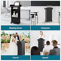 Qriocioa Podium Stand with Wheels Wooden Lectern