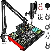 neculogy Podcast Equipment Bundle with P15 Condenser Microphone, Audio Mixer with Voice Changer, Noise Reduction &amp; Sound Effects