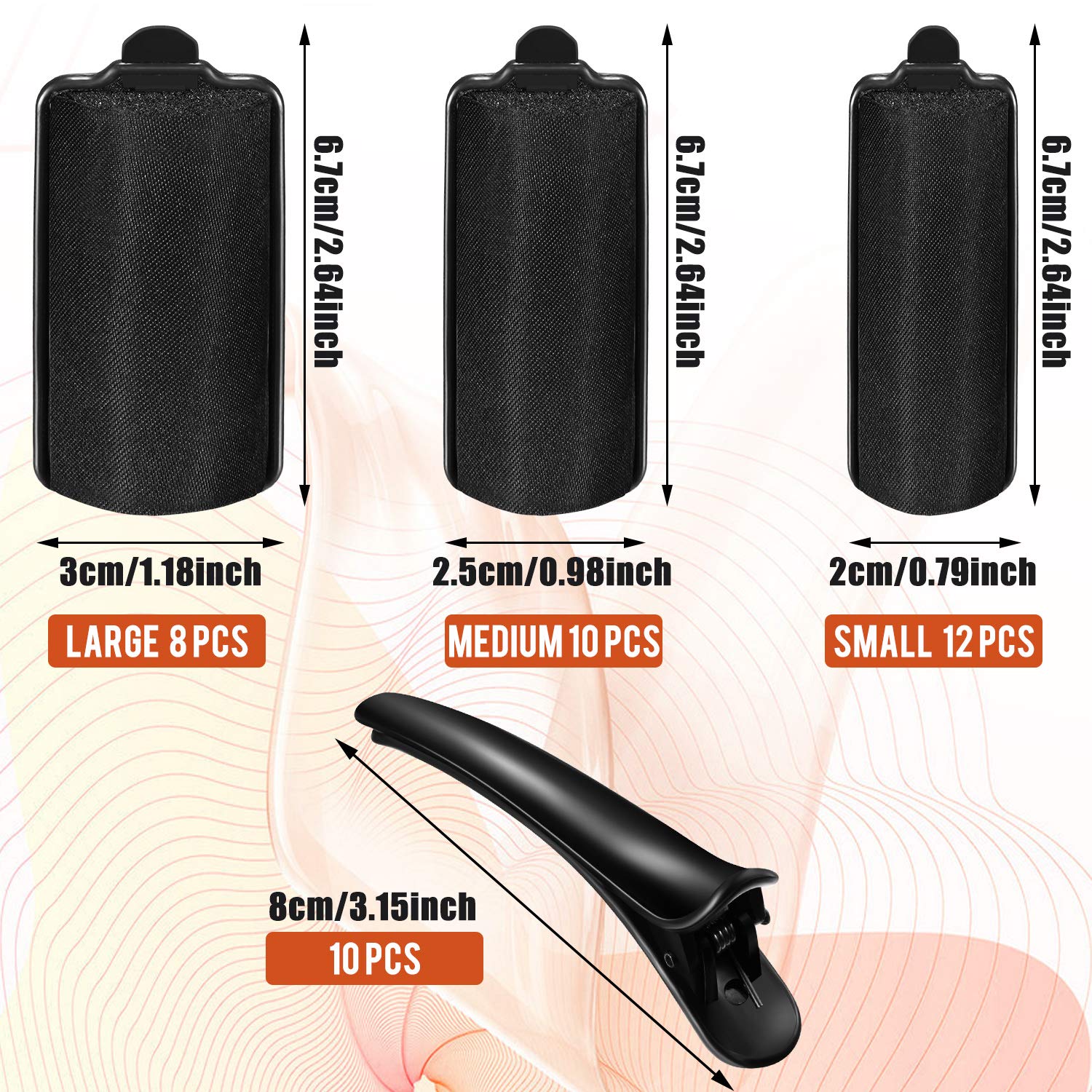 40 Pieces Sponge Hair Rollers Satin Rollers Silk Foam Rollers Women Hair Curlers with Duck Teeth Clips for Hairdressing Styling(Multi-size,Black)