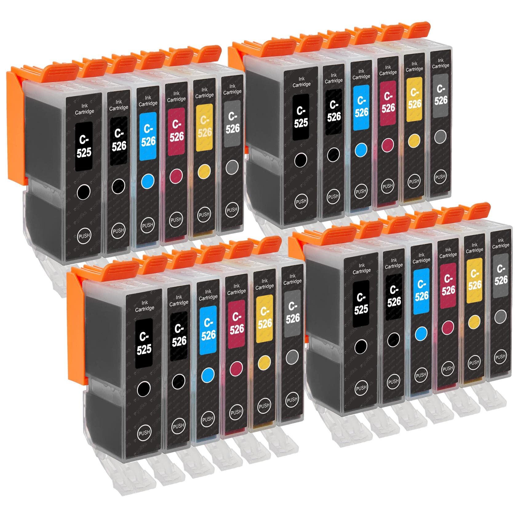 Go Inks C-525 & C-526 Compatible 6 Set of Ink Cartridges to repalce Canon PGI-525 & CLI-526 for use with Canon PIXMA Printers (Pack of 24), High Capacity (XL)