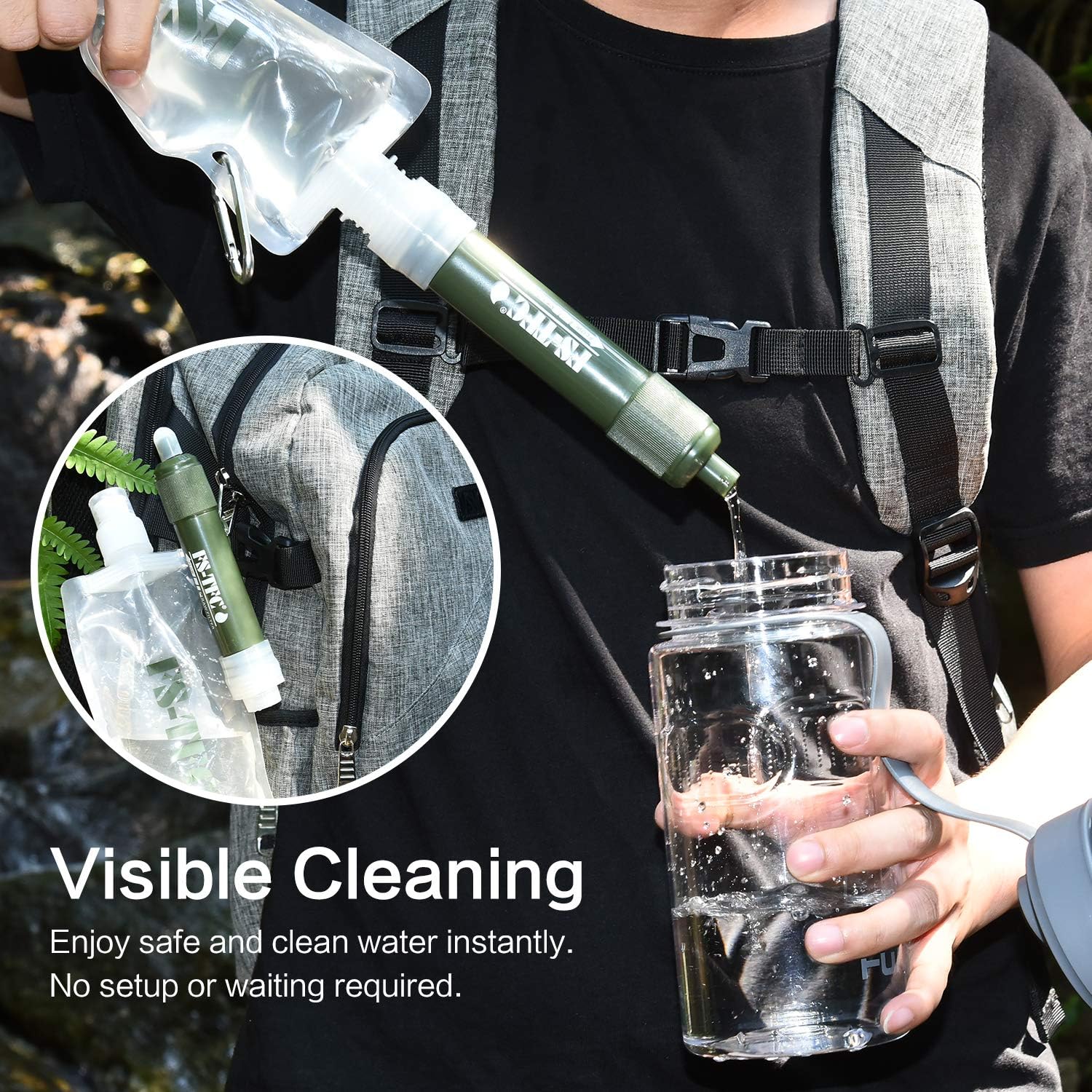 FS-TFC Personal Water Filter Straw Mini Water Purifier Survival Gear for Hiking, Camping, Travel and Emergency Preparedness: Industrial & Scientific