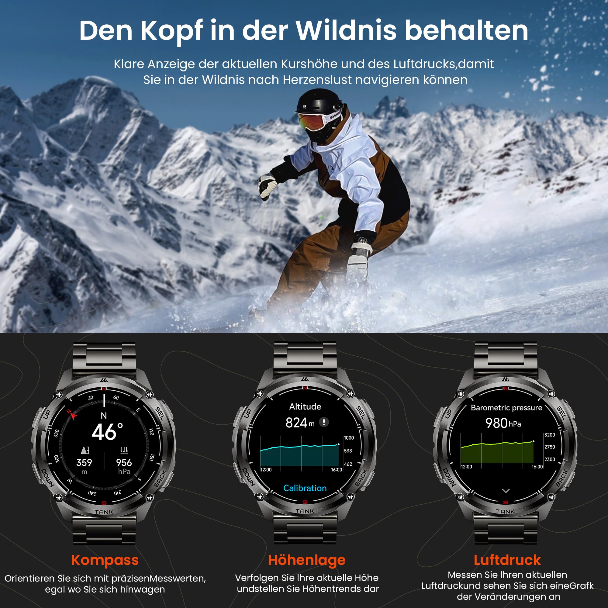 KOSPET Tank T3 Ultra 2 GPS Smartwatch Herren, 2 Bänder, für Android/iPhone 5