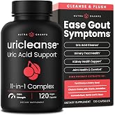 Uric Acid Cleanse &amp; Gout Support &ndash; Tart Cherry, Celery Seed, Chanca Piedra, Milk Thistle &amp; Turmeric for Kidney Detox, Joint Comfort &amp; Uric Acid Balance &ndash; 11-in-1 Natural Formula - 120 Count