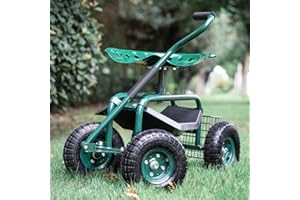Kinsuite Garden Cart Rolling Work Seat Outdoor Utility Lawn Yard Patio Wagon Scooter for Planting Adjustable 360 Degree Swivel Seat Green