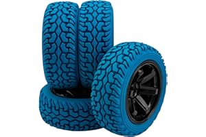 HIRCQOO 75mm/2.95'' Rubber Tires & Plastic Wheel Rims 12mm Hex Hub Compatible with Traxxas 4tec 2.0 HSP Tamiya HPI Kyosho 1/10 On-Road Touring Car, WLtoys 1/14 144001 RC Buggy (Blue)