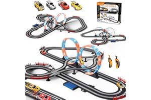 GLORRYEARST Slot Car Race Track 1:43 Scale for Kids LED Tracks Electric Powered Dual Racing 4 Cars with Headlights Toy Big Track Sets Gift for Boys Children 6+ Years Old