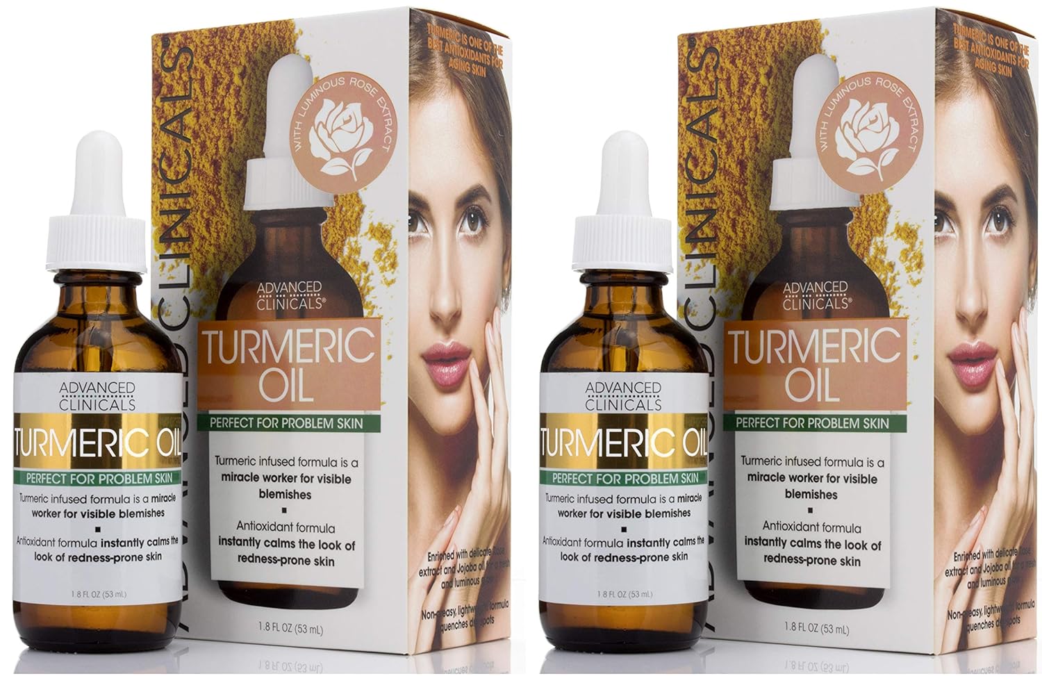 Advanced Clinicals Turmeric Oil for face. Antioxidant formula with Rose Extract and Jojoba oil for dry skin, redness, and skin blemishes. (1.8oz): Beauty