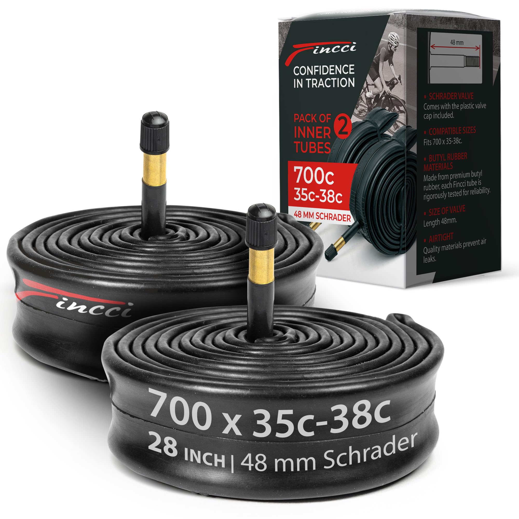 Photo 1 of Fincci Bike Inner Tube 700x35c / 32c / 38c - Schrader Valve Inner Tubes 48mm for Cycle Bicycle Bike Tire - Pack of 2