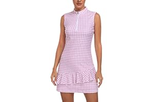 MoFiz Women Sleeveless Zip Up Golf Tennis Dress Ruffle Athletic Sports Dresses with Shorts One Piece for Active Casual Wear