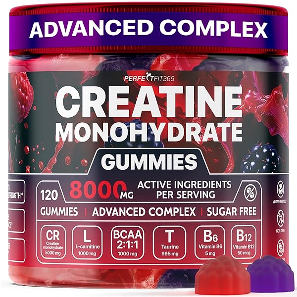 CREATINE MONOHYDRATE GUMMIES COMPLEX 8000MG WITH L-CARNITINE & TAURINE, FLAVORED CREATINE FOR WOMEN AND MEN WITH RASPBERRY & BLACKBERRY TASTE, PRE WORKOUT GUMMIES FOR MEN AND WOMEN – 120PCS