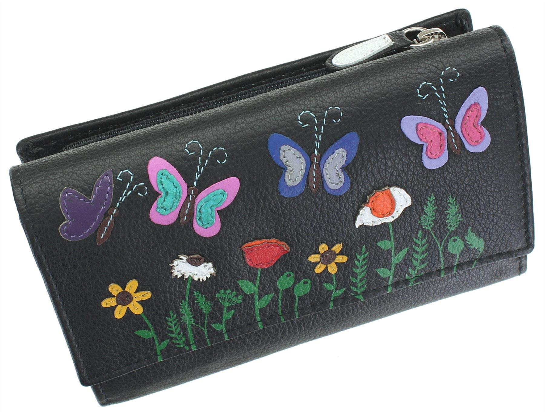 Mala Leather Sophia Collection Soft Leather Tri Fold Purse RFID 3514_42 Black