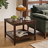 Cttasty Side Table, Solid Wood Square End Table with Storage Shelf, 2-Tier Coffee Table for Living Room, Rubber Wood Small So
