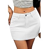 ELLEVEN Stretchy Mini Jean Skirt for Women,Low Waist Denim Skirts with Pockets