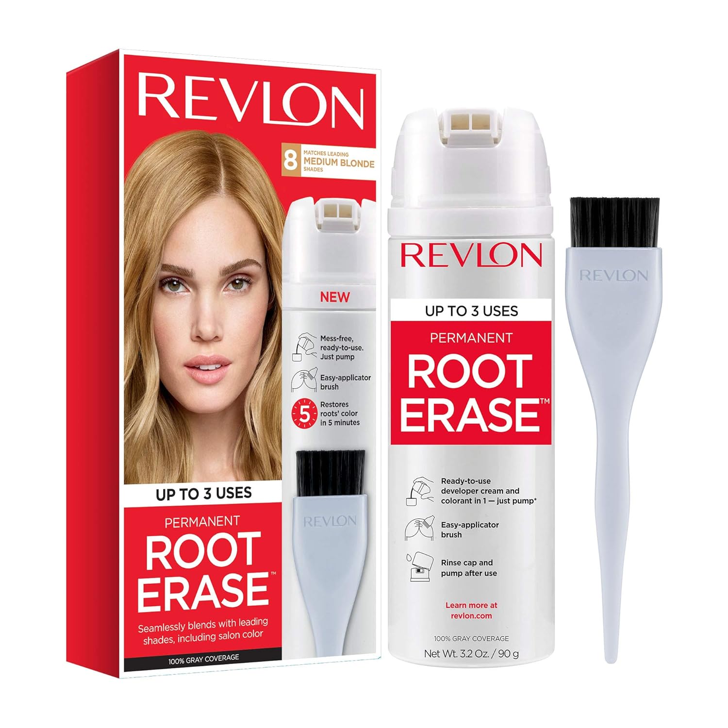 Revlon Root Erase Permanent Hair Color, At-Home Root Touchup Hair Dye with Applicator Brush for Multiple Use, 100% Gray Coverage, Dark Blonde (7), 3.2 oz: Beauty