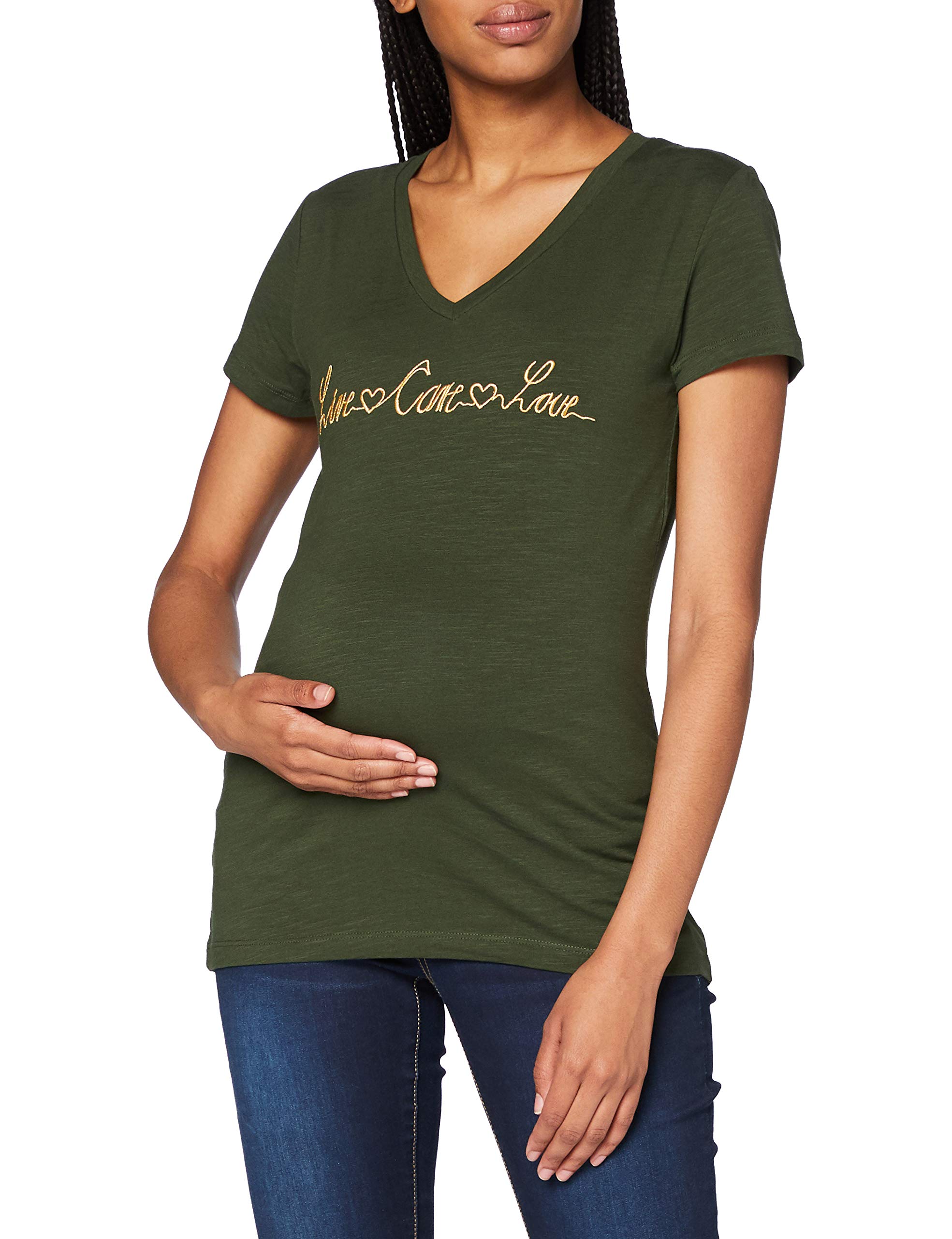 MAMALICIOUS Women's Mltali S/S Jersey Top A. T-Shirts, Duffel Bag/Print: Embroidery Gold Lurex Tread, S