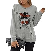 Blooming Jelly Women's Halloween Sweatshirts Skull Graphic T Shirts Long Sleeve Pullover Tops Gothic Fall Clothes 2025