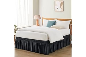 Entisn Black Adjustable Bed Skirt for King & Cal King Size Bed - with 18 Inch Tailored Drop, Wrap Around Bed Skirts with Adjustable Elastic Belt for Easy Fitting - Wrinkle & Fade Resistant