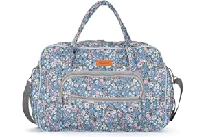 Hanfetch Yarn Storage Organizer, Knitting Crossbody Bag, Large Crochet Bag Tote Gift Yarn Holder Case for Carrying Projects, Knitting Needles, Crochet Hooks and Other Accessories (Flower-Blue)