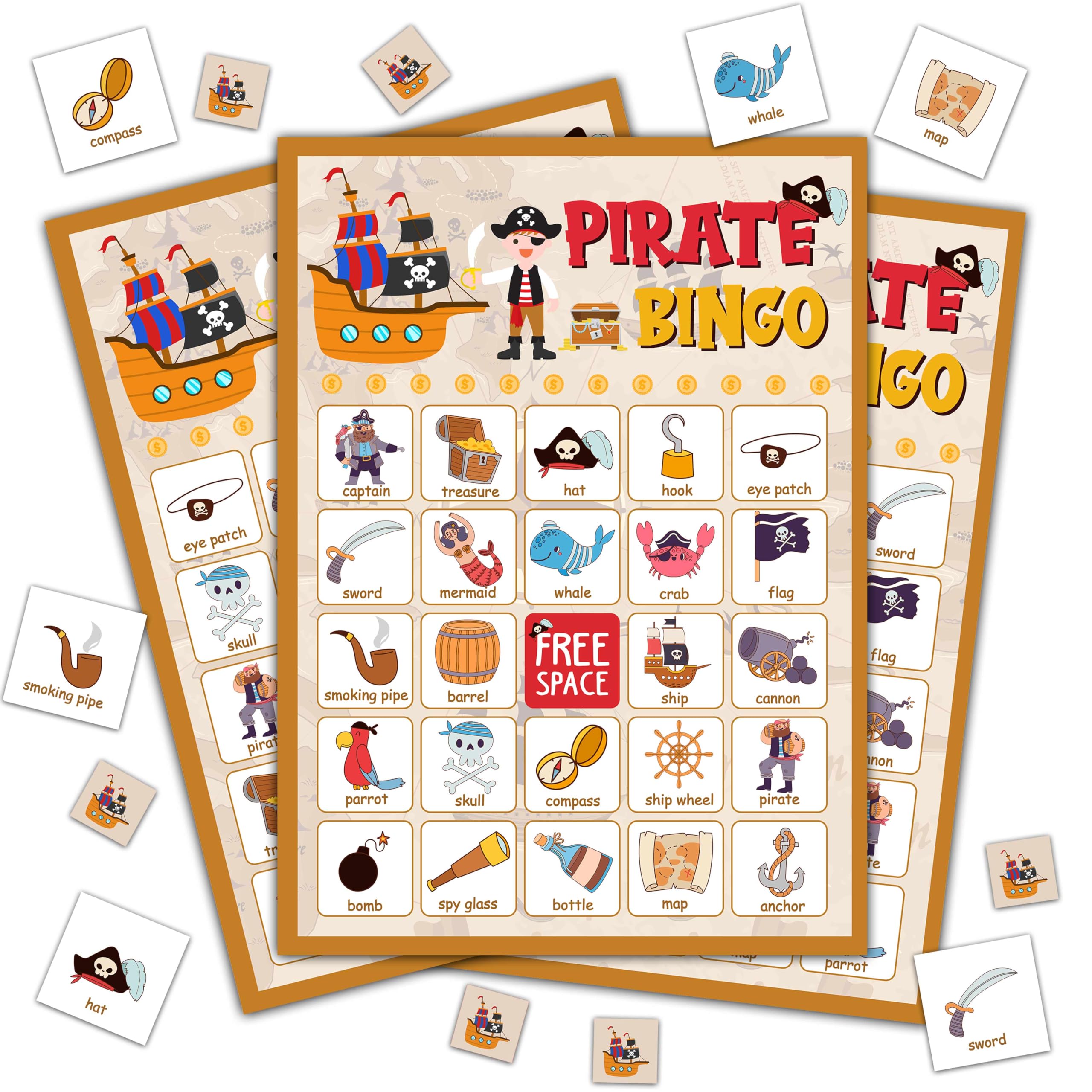 Photo 1 of Disfuco Pirate Bingo Game, Pirate Party Games Bingo Cards for Adults, School Party, s Birthday Party Games, Pirate Party Favors Supplies Decorations, 24 Players Bingo Game (B09)