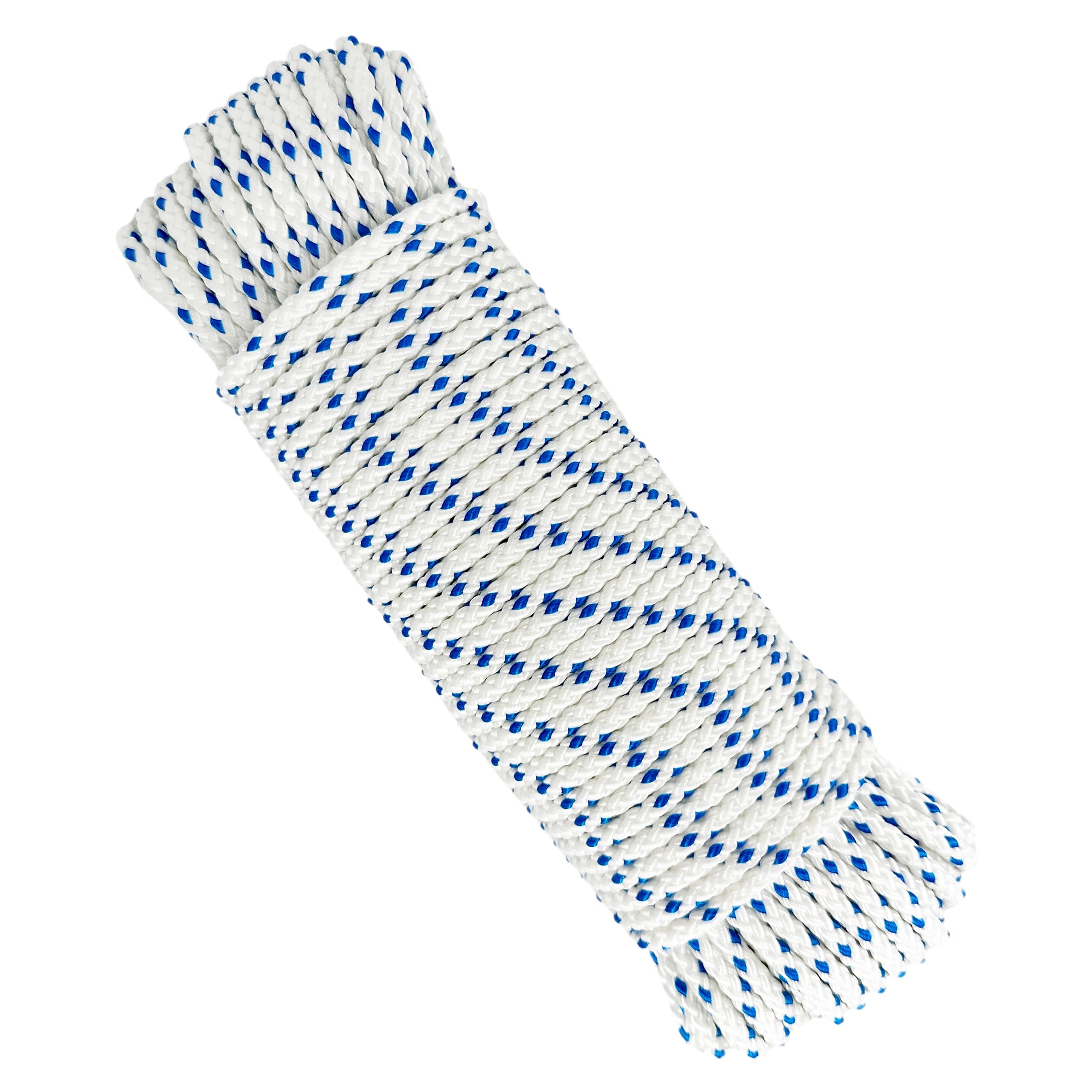 Polyester Rope Cord. Paracord. Braided High-Tenacity Nylon Cord. 5MM * 25M, Made in Spain. White with Blue