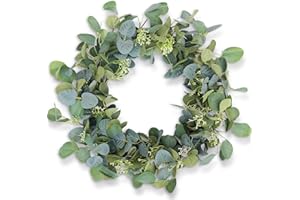 HOMEKAREN Eucalyptus Wreaths for Front Door 20", Handmade Green Leaves Wreath for Summer, Spring and All Seasons, Greenery Floral Wreath for Wall and Outside