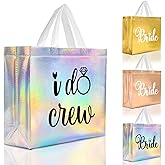 Nush Nush Large Iridescent Bridesmaids Gift Bags - Set of 12 Reusable I Do Crew Gift Bag (3 x Bride and 9 x I Do Crew Bags) - Wedding Favors, Bachelorette Party, Bridesmaid Proposal Gifts - 11"x5"x13"