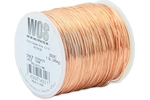WCS WIRE AND CABLE SPECIALTIES, INC. WCS Bare Copper Wire, C110, ASTM B3, MS20995CU, .0159 in (0.40 mm), 26 Gauge, Soft Temper, 1 lb (0.45 kg) Spool, Approx. 1,261 ft (384 m)