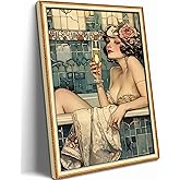 WWN Vintage Bathroom Canvas Wall Art Victorian Funky Woman in Bathtub Picture Wall Decor Trendy Champagne Bar Cart Decor Painting Poster Print for Bathroom Toilet Bar Home Decor (12x16in Unframed)