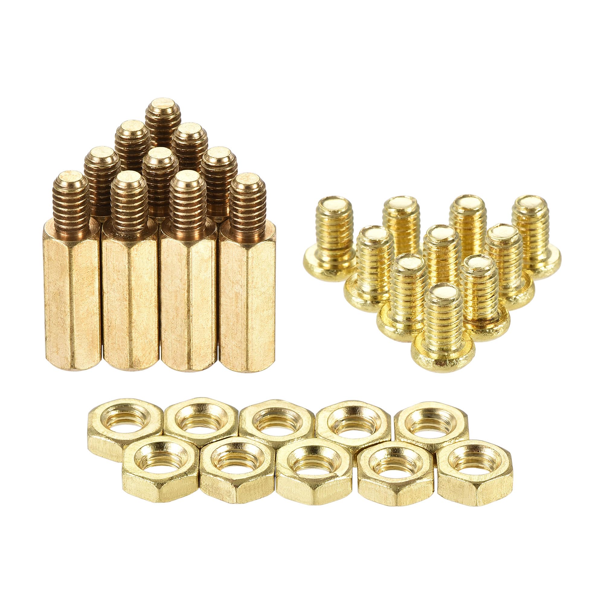 sourcing map M4 Hex Brass Standoff Spacer 16mm+6mm Male-Female Threaded Pillar Screw Nut Kit for PCB Motherboard Computer Circuit Board, 20 Sets