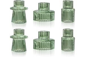 WELLIFE Taper Candle Holders-Candlestick Holders, Green - Set of 6 for Wedding, Party & Table Centerpiece Decor