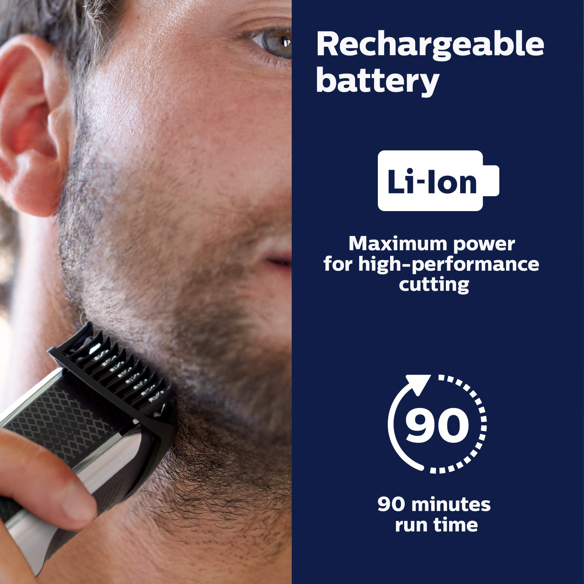 Norelco Philips Beard Trimmer and Hair Clipper Series 5500, Electric, Cordless, one Pass Beard Trimmer and Hair Clipper with Washable Feature for Easy Clean - No Blade Oil Needed - BT5511/49