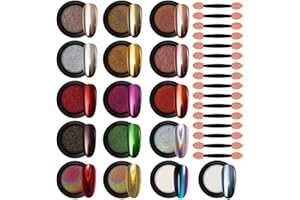 Artdone 16 Jars Chrome Nail Powder Magic White Pearl Kit Mirror Effect Silver Metallic Holographic Dip Nail Powder Decoration Iridescent Aurora Mermaid Pigment