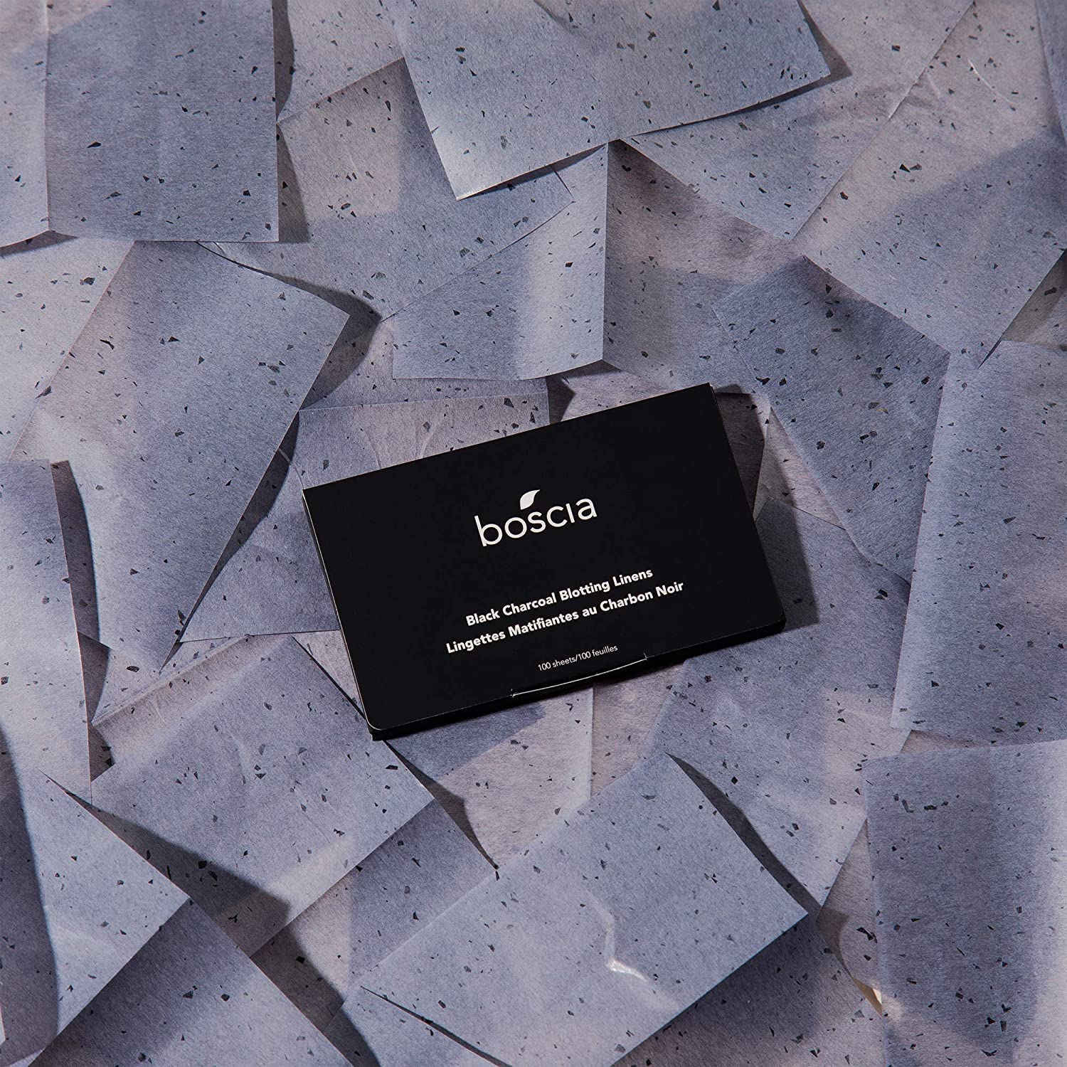 boscia Black Charcoal Blotting Linens - Vegan, Cruelty-Free, Natural Skin Care - Oil Blotting Sheets for Face - For Combination to Oily Skin Types - Travel Size - 100 Sheets